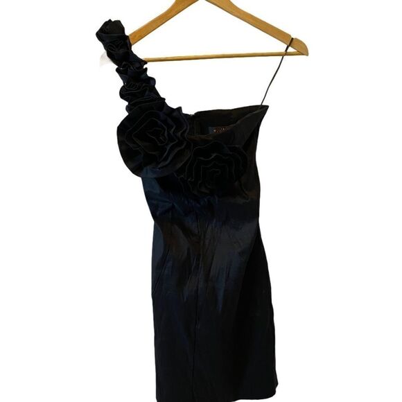 MISO Black Taffeta One Shoulder Fitted Dress 10 - Picture 1 of 8